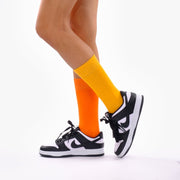 Flame Orange & Light Orange Odd Socks – Mismatched Cotton Crew Socks - Odd Socks