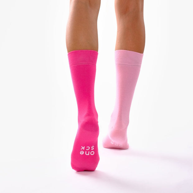 Hot Pink & Candy Pink Odd Socks – Mismatched Cotton Crew Socks - Odd Socks