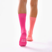 Hot Pink & Coral Pink Odd Socks – Mismatched Cotton Crew Socks - Odd Socks