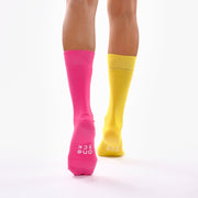 Hot Pink & Yellow Odd Socks – Mismatched Cotton Crew Socks - Odd Socks