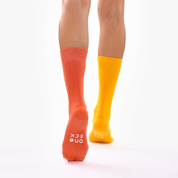 Light Orange & Burnt Orange Odd Socks – Mismatched Cotton Crew Socks - Odd Socks