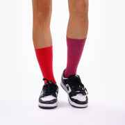 Red & Burgundy Odd Socks – Mismatched Cotton Crew Socks - Odd Socks